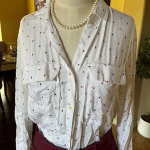 White Button-Up Blouse with Subtle Print